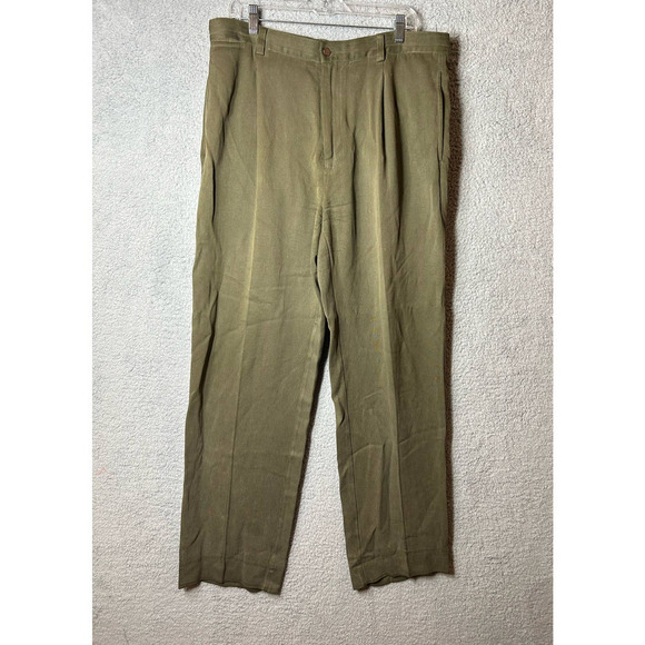 Tommy Bahama Silk Pants Mens‎ 38 Green Relaxed Loose Pleated Trouser Pants - Picture 1 of 9
